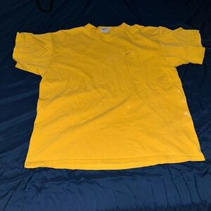 Vintage 90s Nike T Shirt Embroidered Logo Mens L Made in USA Yellow White Tag